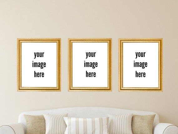 Classic thin golden frame Set of 3 frames 16x20 24x30 Mockup frame Beige smooth wall and beige sofa  | Etsy (US)