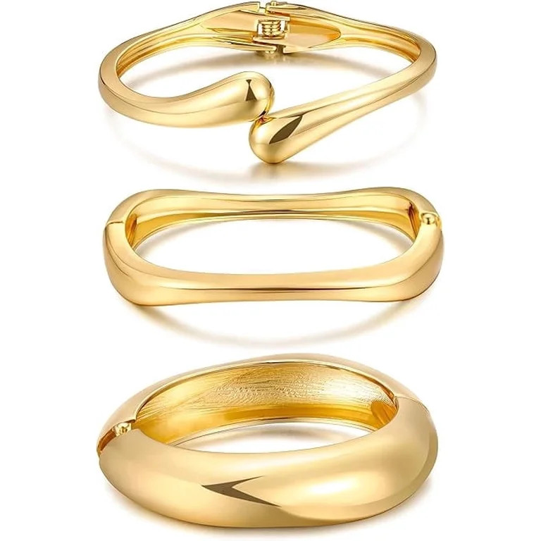 Gold Bangle Bracelets for Women, Dainty 14k Gold Plated Big Stackable Bangles Set, Trendy Stateme... | Walmart (US)