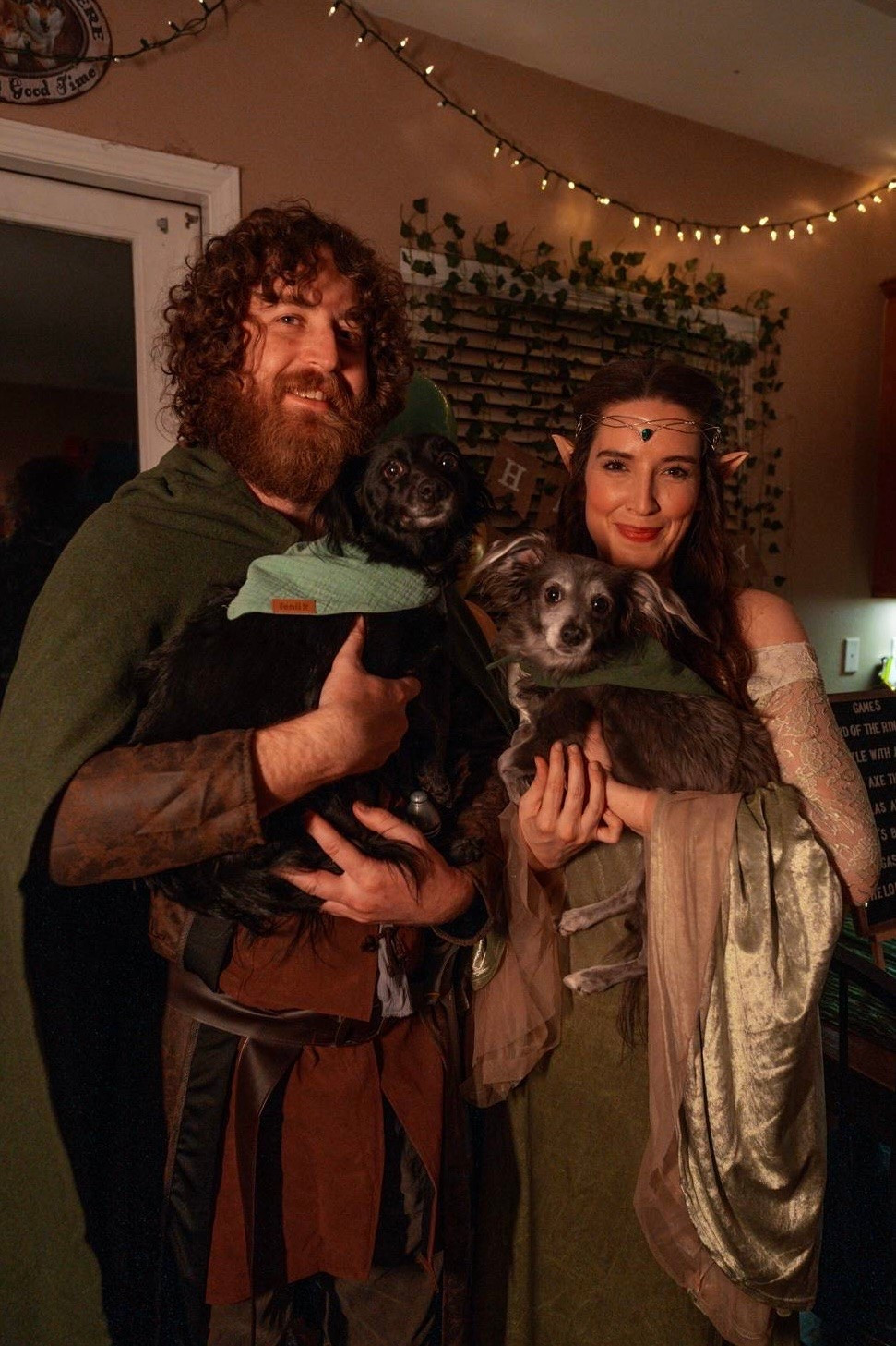 Strider, Arwen, and doggie Hobbit costumes from Lord of the Rings Party!