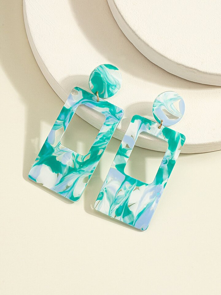 1pair Fashion Polyresin Graphic Rectangle Drop Earrings For Women For Daily Decoration | SHEIN