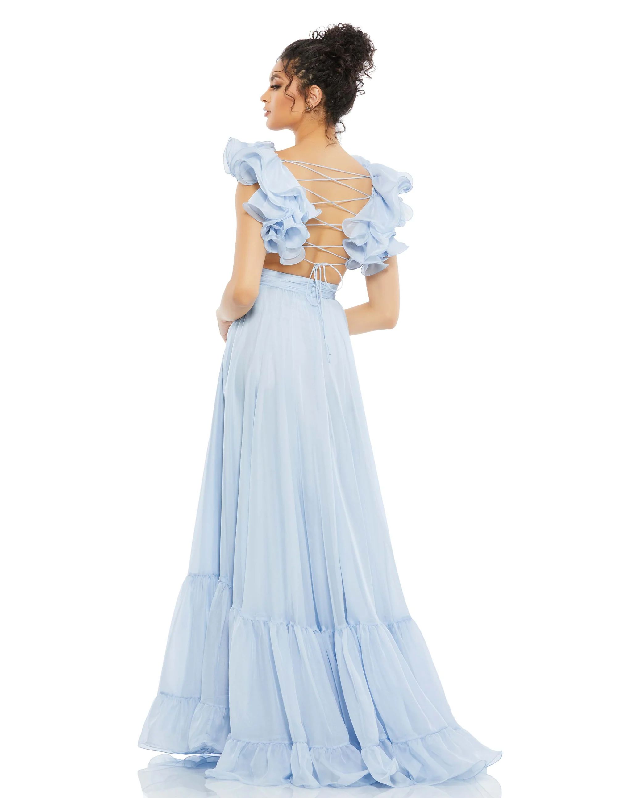 Ruffle Shoulder Lace Up Gown | Mac Duggal