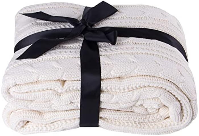 Comforbed Knitted Throw Blankets Beige, Clearance Cable Sweater Knitting Throw Blanket Sherpa Throws | Amazon (US)