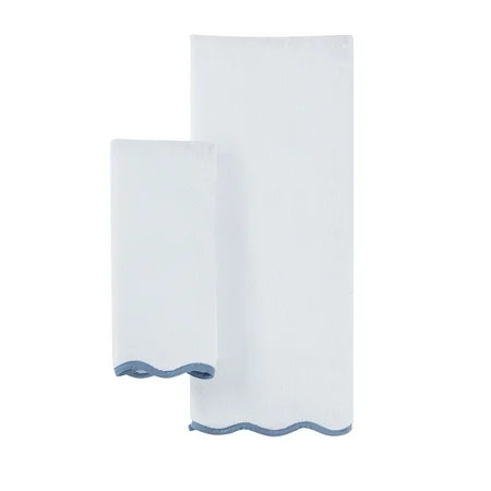 My Texas House Whitney Scallop Border Cotton Hand and Bath Towels, Blue (2 Count) | Walmart (US)