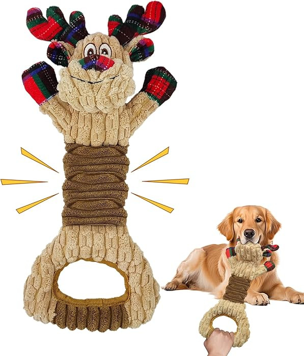 Christmas Red Elk Stuffed Dog Toys, Interactive Plush Puppy Toys with Crinkle Paper, Large Dog To... | Amazon (US)
