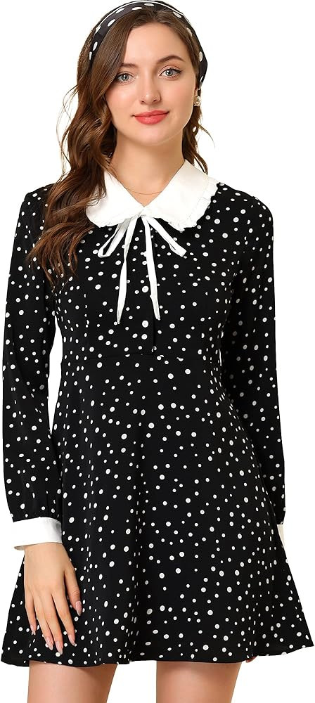 Allegra K Women's Halloween Polka Dots Tie Neck Contrast Peter Pan Collar Dress | Amazon (US)