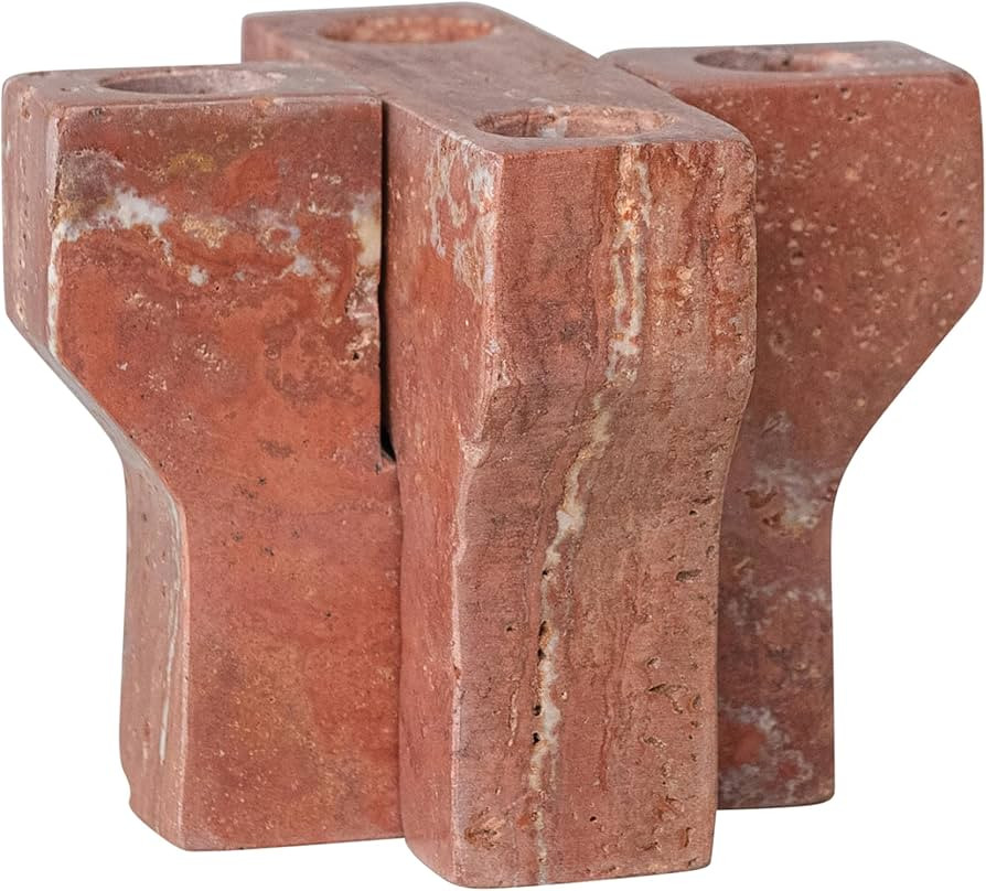 Bloomingville Travertine Interlocking Taper Holder, Red | Amazon (US)