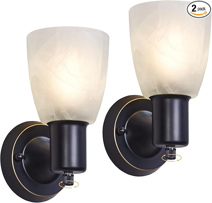 Wall Sconces Set of 2, Matte Black Vanity Lights for Bathroom, Modern Wall Light Fixtures with Ro... | Amazon (US)