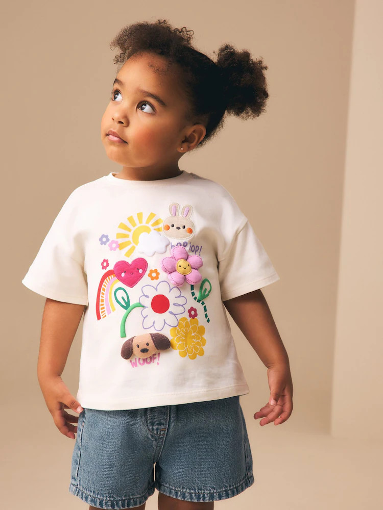 Ecru White Padded Bunny Short Sleeve T-Shirt (3mths-7yrs) | Next US