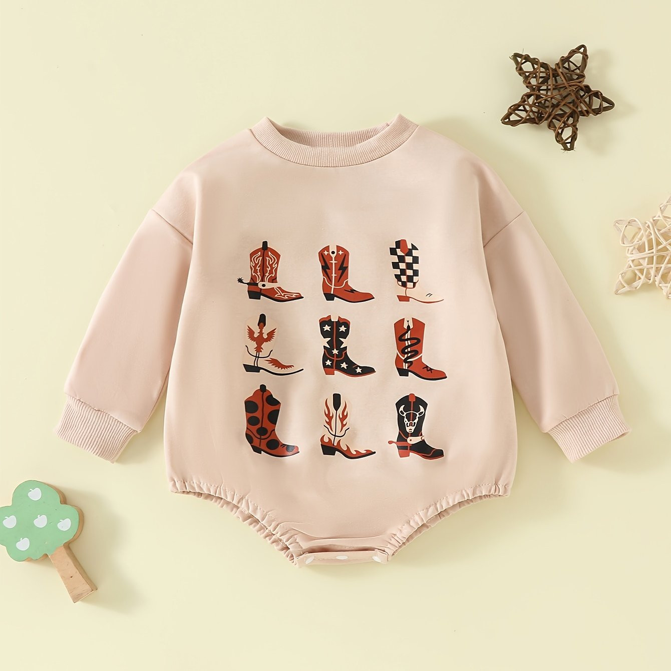 Cute Cotton Cartoon Boot Print Long Sleeve Bodysuit Babies - Temu | Temu Affiliate Program