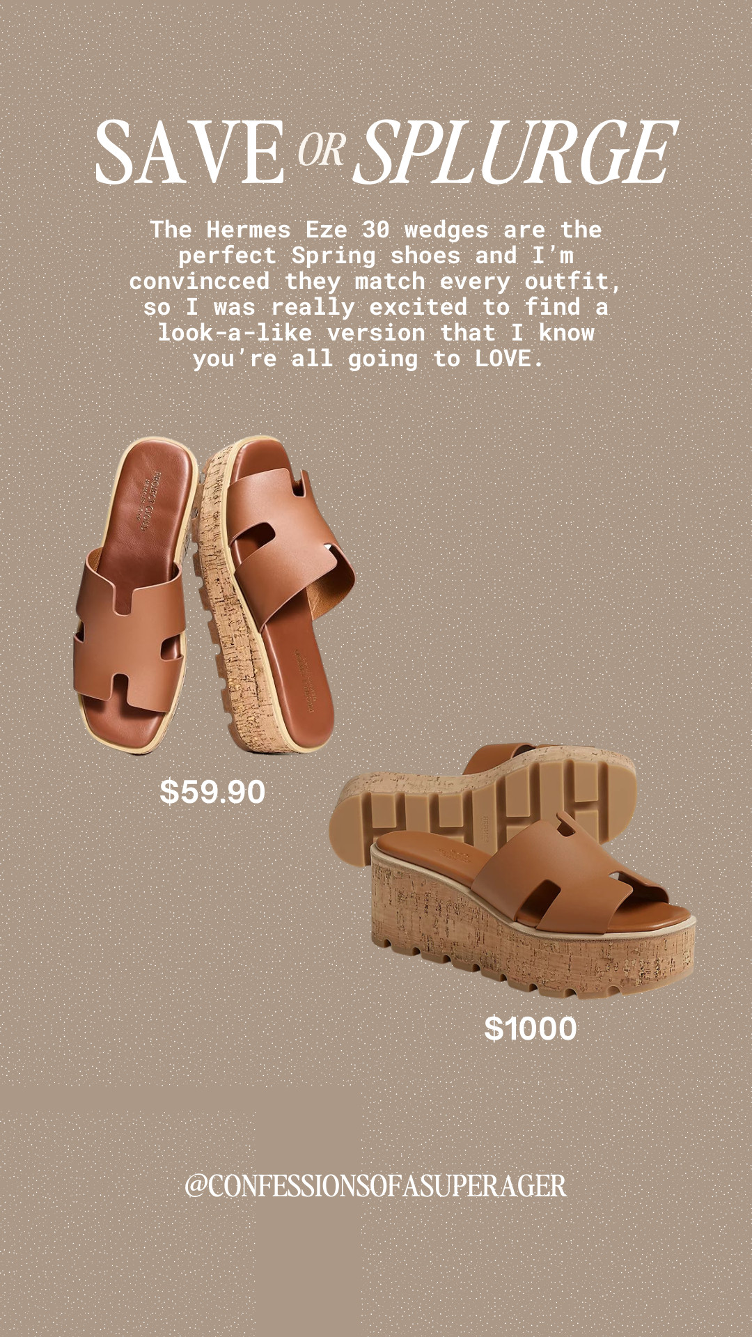 Save or splurge? 🤎 These designer-inspired wedge sandals give the iconic look of the Hermès Eze wedges for a fraction of the price, making them the perfect chic spring shoe to elevate any outfit—from casual jeans to dresses. I’m loving this affordable look-for-less that delivers luxury style without the $1K price tag. All color options are linked below! #SaveOrSplurge #DesignerInspired #HermesInspired #SpringShoes #WedgeSandals #AffordableFashion #LuxuryStyleForLess #LookForLess #LTKStyle #ConfessionsOfASuperager 

 

#LTKSaleAlert #LTKSpringSale #LTKOver40