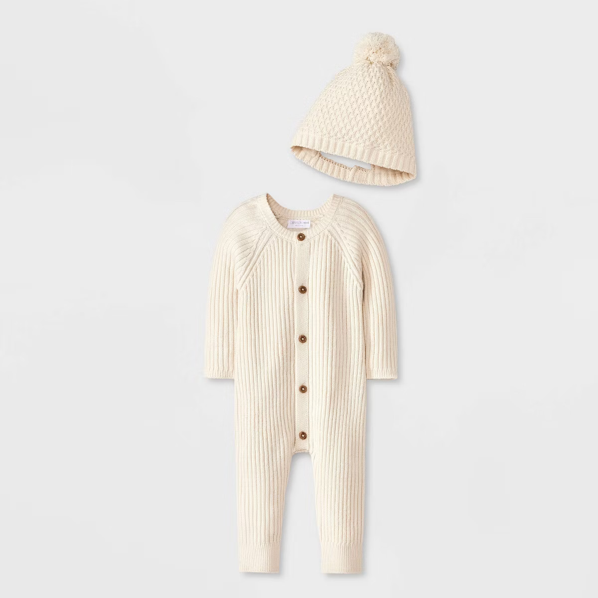 Grayson Mini Baby Button-Front Romper with Hat - Cream | Target