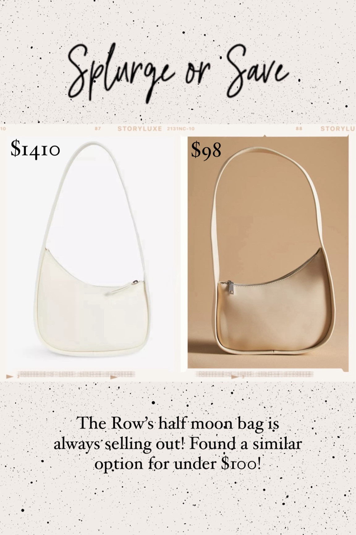 The Row’s half moon bag is always selling out! Found a similar option for under $100!

Designer purse, shoulder purse, affordable purse, purse, Anthropologie, The Stylizt 



#LTKitbag #LTKfindsunder100 #LTKSpringSale