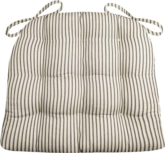 Barnett Home Decor Ticking Stripe Black Dining Chair Pad with Ties - Standard Size 17 Chair Cushi... | Amazon (US)