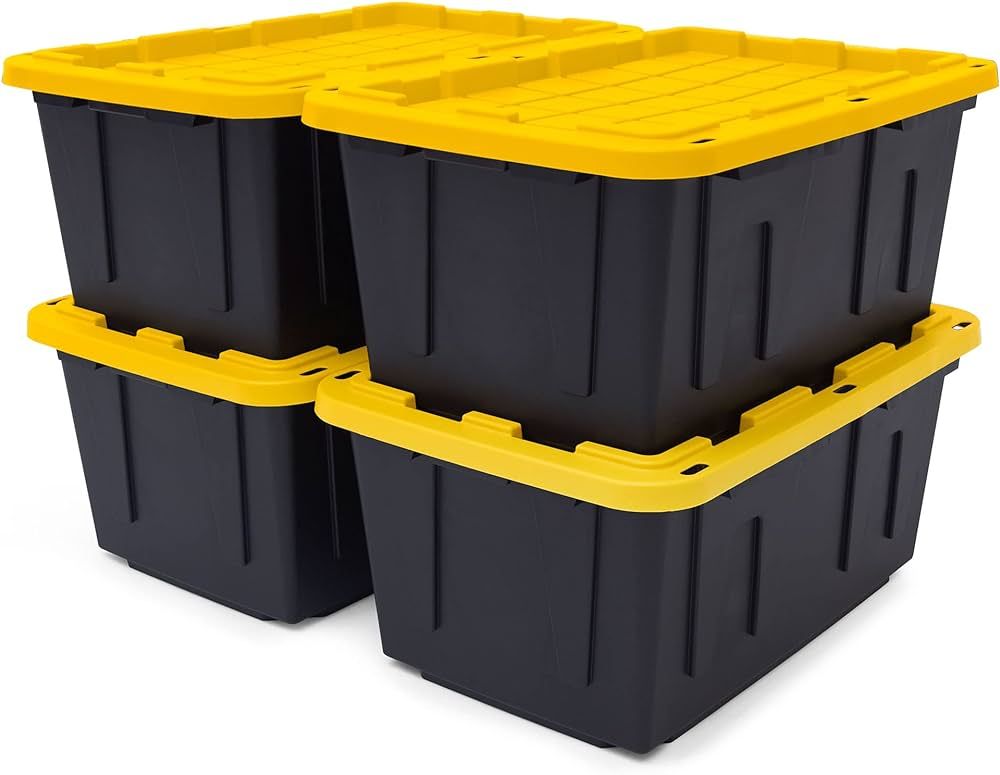 CX BLACK & YELLOW®, 27-Gallon Heavy Duty Tough Storage Container & Snap-Tight Lid, (14.3”H x 2... | Amazon (US)
