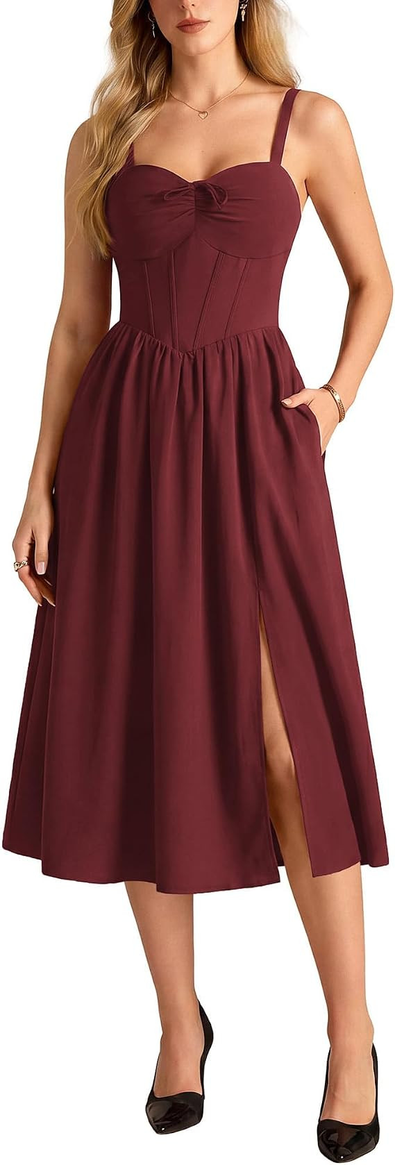 Scarlet Darkness Corset Midi Dress Women Party Flowy Milkmaid Sundress | Sweetheart Neckline, Adj... | Amazon (US)