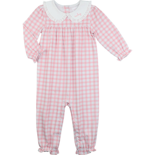 Pink And White Plaid Knit Long Bubble | Cecil and Lou