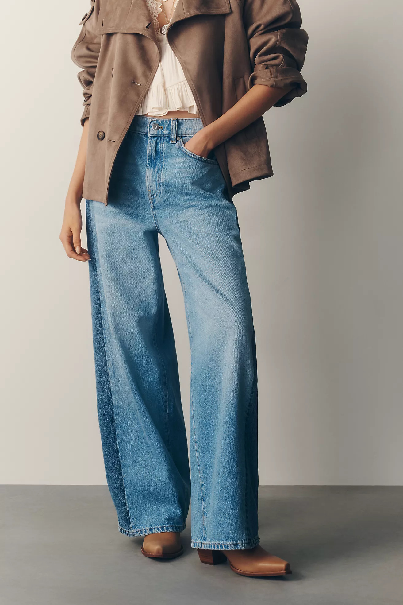 Pilcro Two-Tone High-Rise Wide-Leg Jeans | Anthropologie (US)