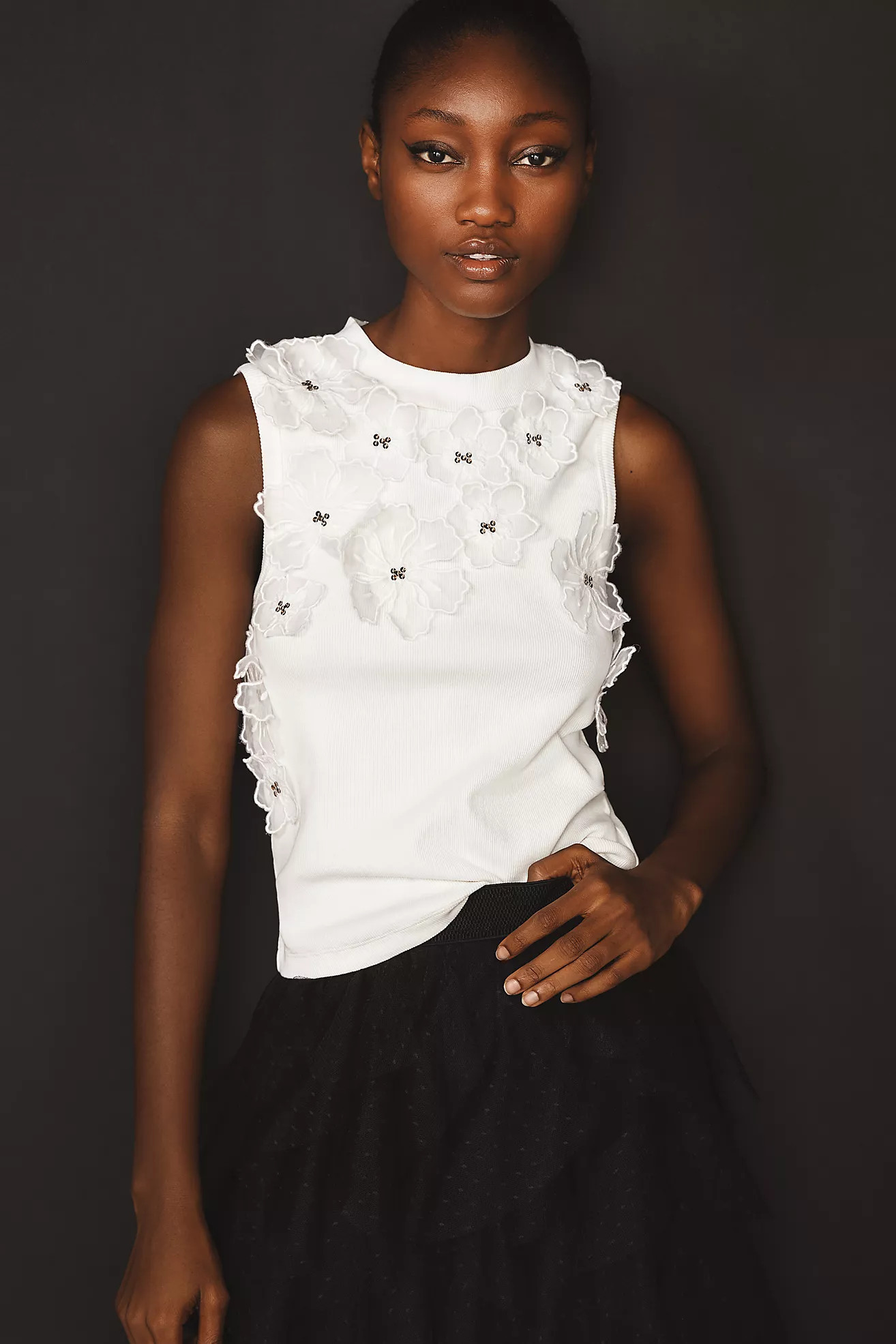 By Anthropologie Sleeveless 3D Floral Appliqué Top | Anthropologie (US)