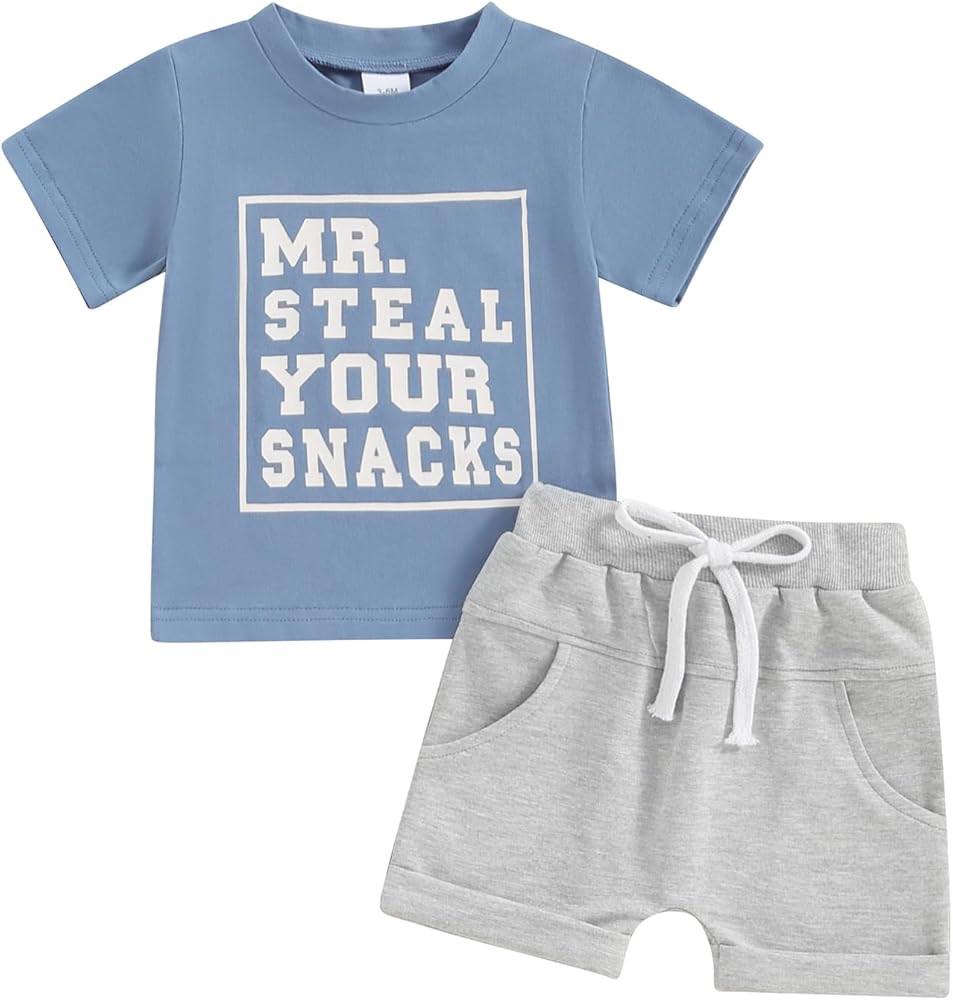 Toddler Baby Boy Clothes Summer Funny Letter Print Shirts Top Solid Pocket Shorts 2PC Sets Kids C... | Amazon (US)