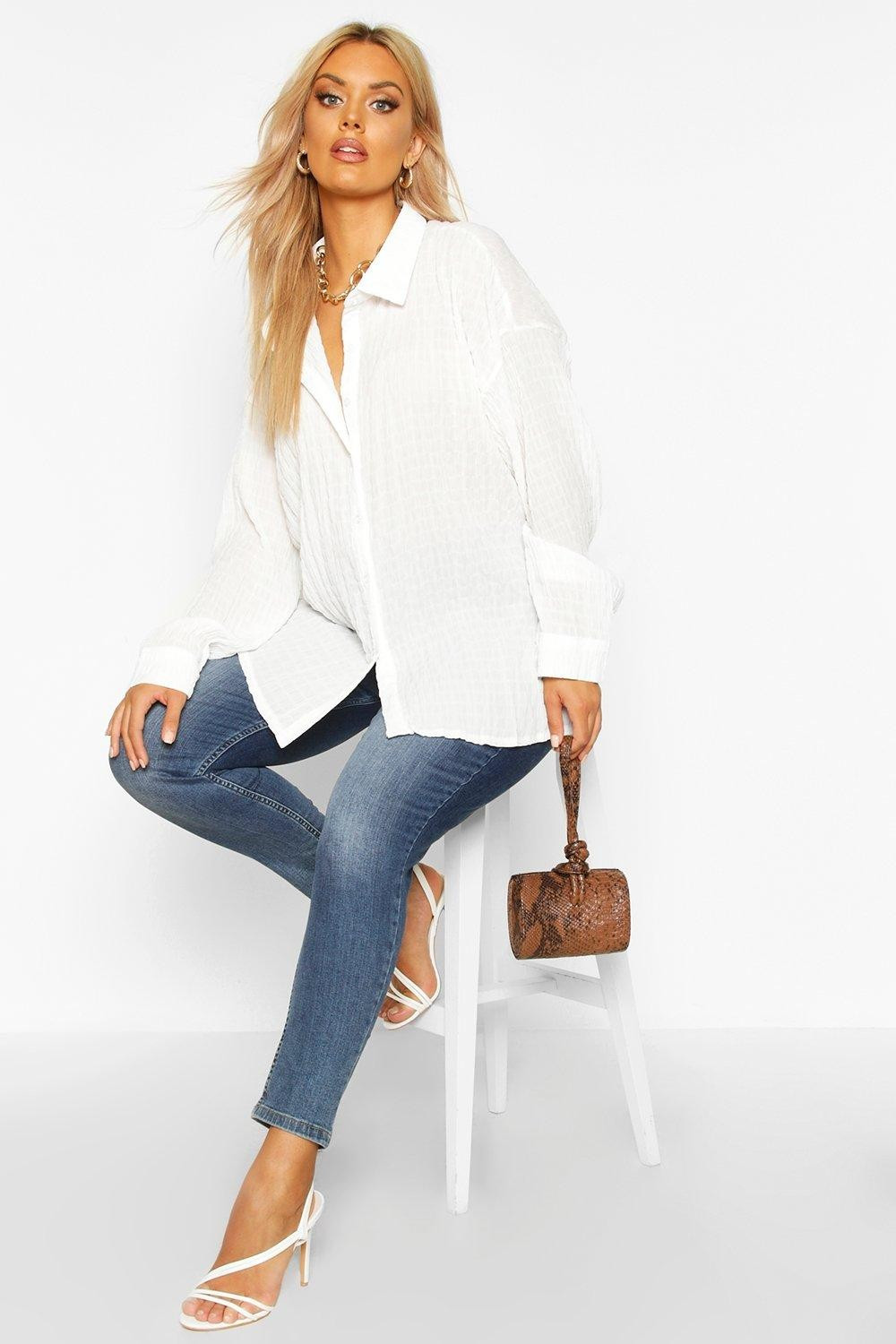 Womens Plus Shirred Oversized Shirt - White - 12 | Boohoo.com (US & CA)