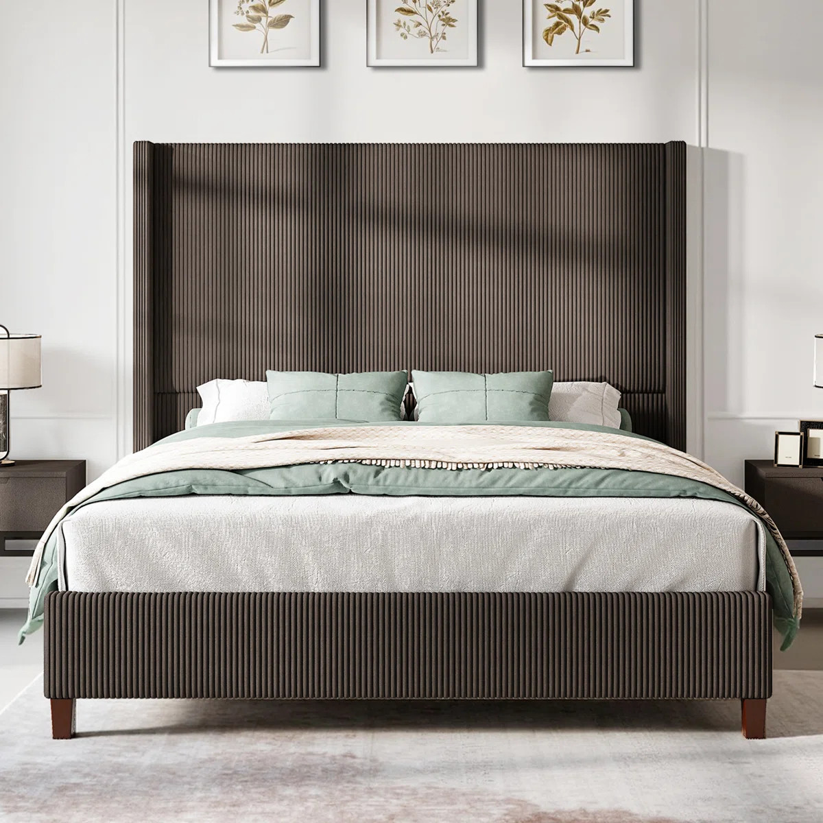 Wauseon Upholstered Wingback King Size Platform Bed,Brown | Wayfair North America