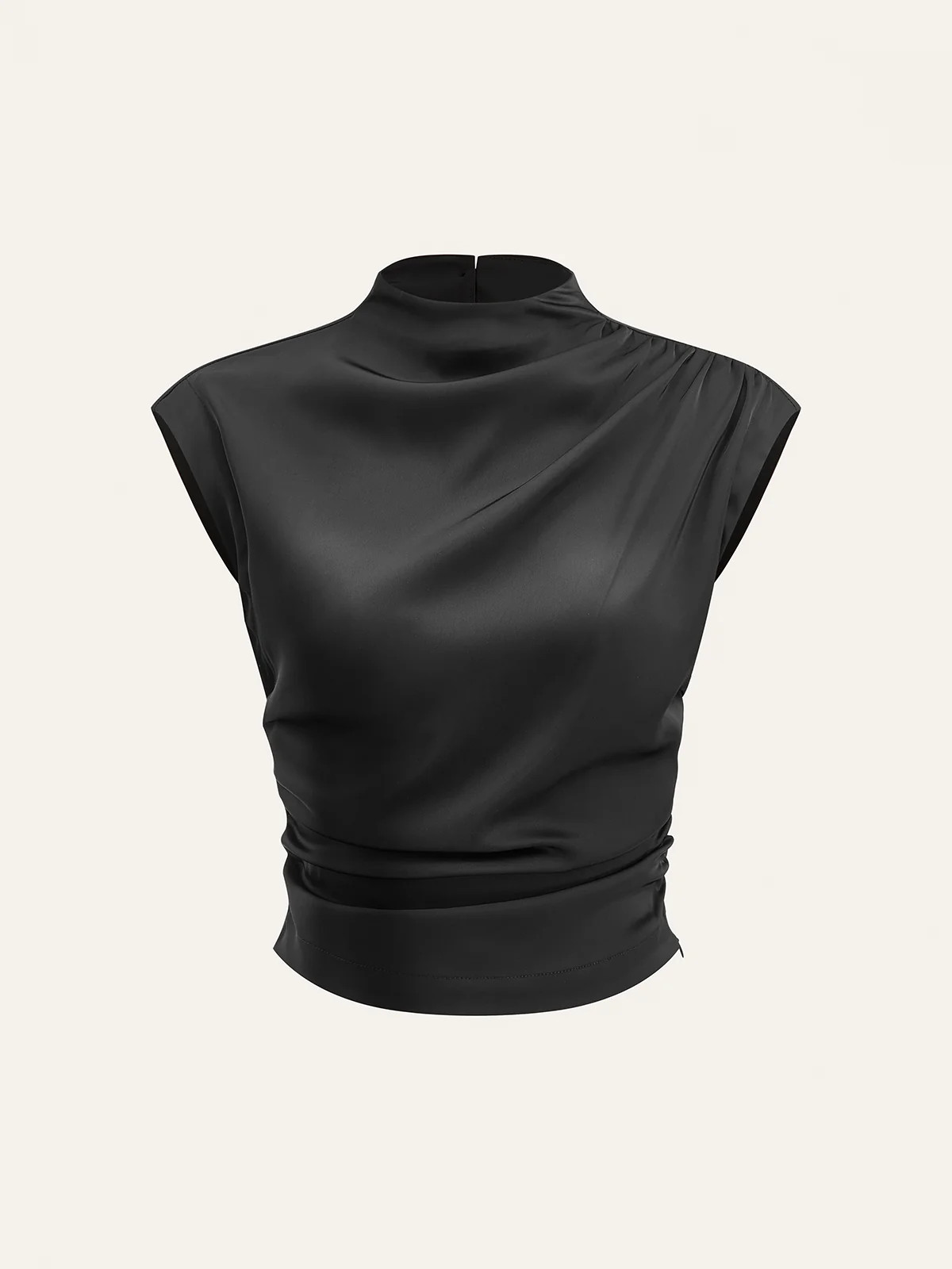 Mock Neck Cap Sleeve Ruched Top | Commense