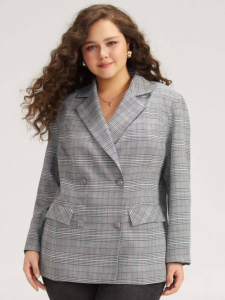 Plaid Lapel Collar Pocket Button Up Blazer | Bloomchic