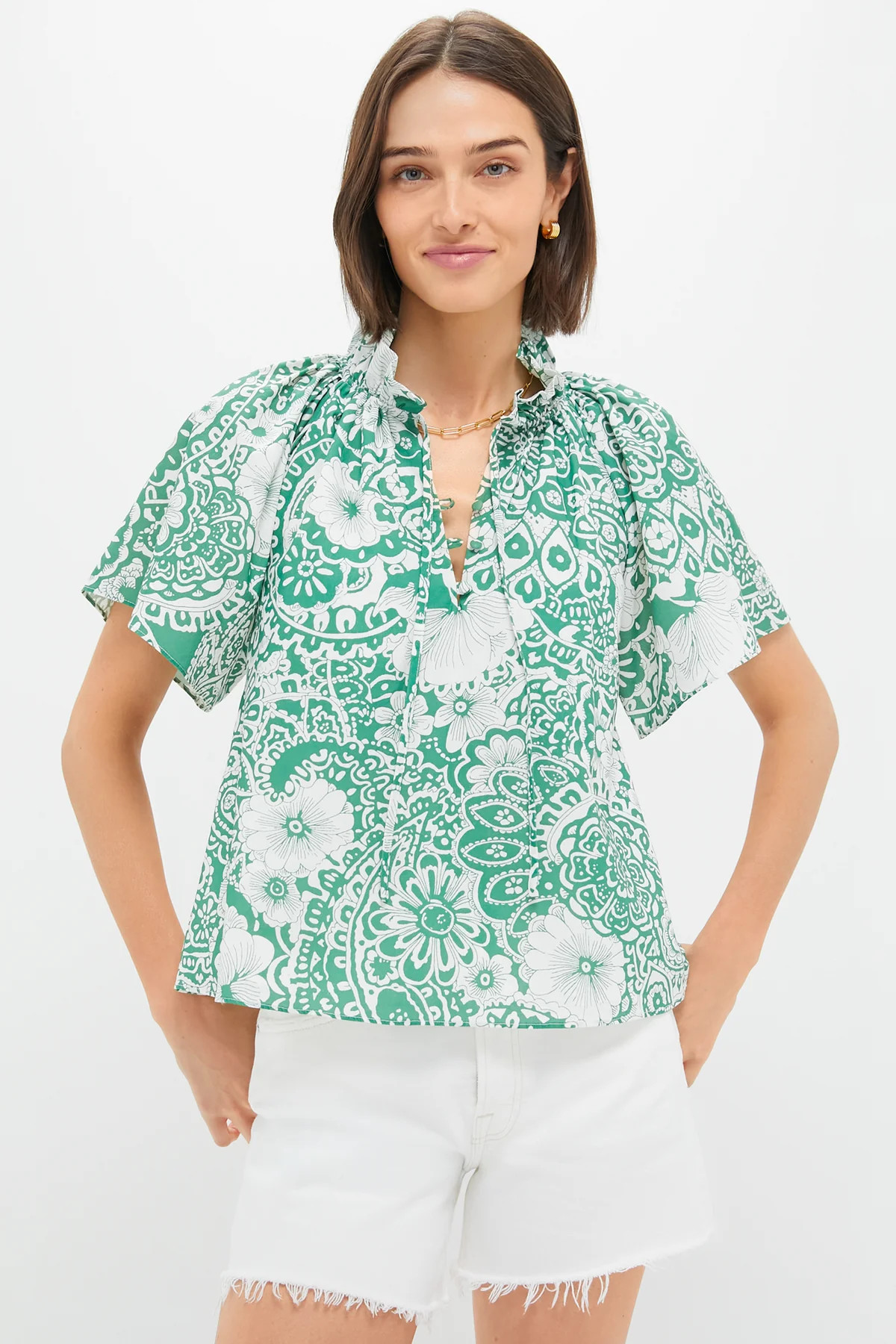Green & White Floral Thea Blouse | Tuckernuck (US)