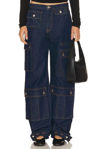 GRLFRND Lara Low Rise Wide Leg Cargo in Coldwater from Revolve.com | Revolve Clothing (Global)