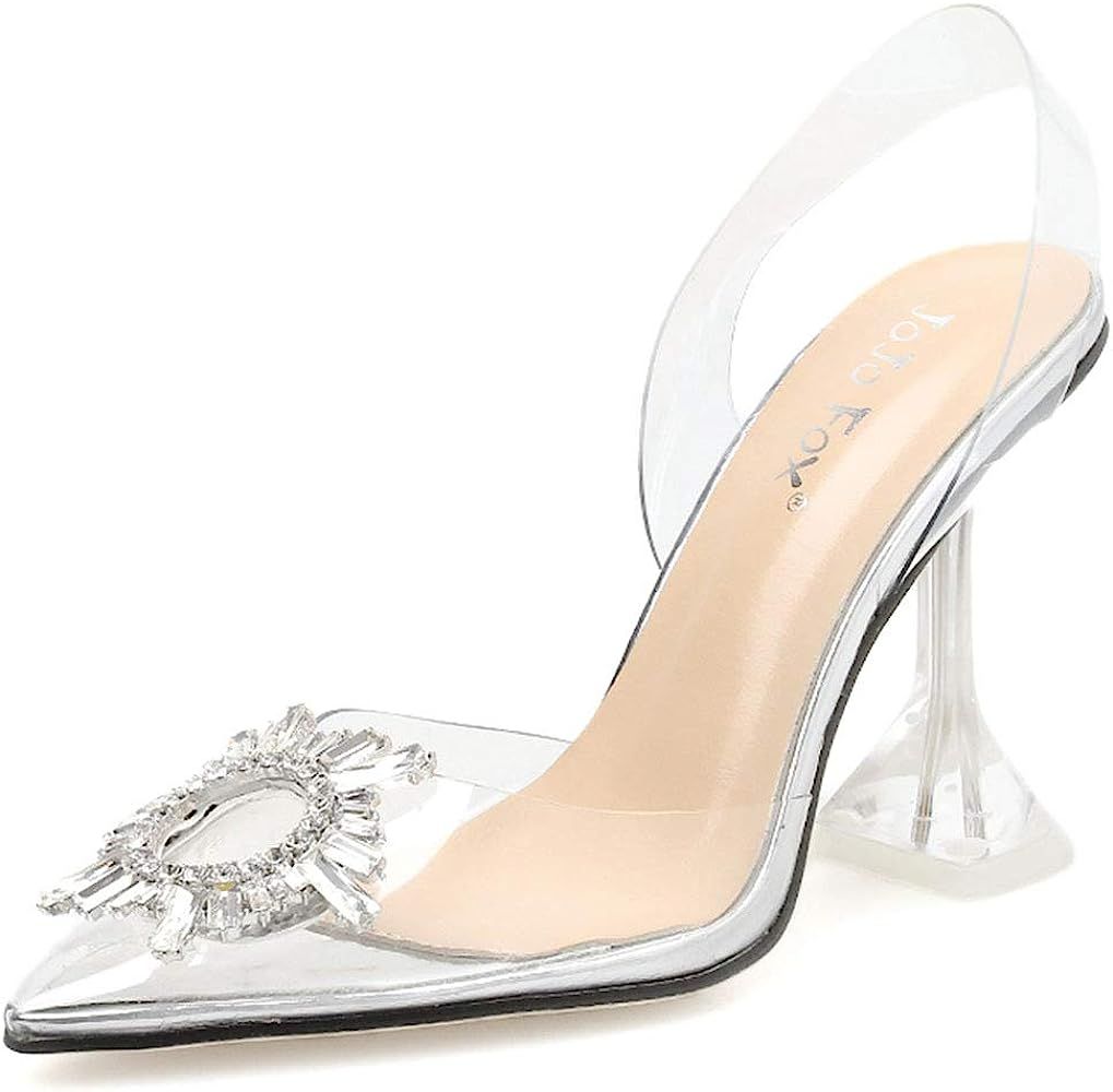 SaraIris Women's Clear High Heel Sandals Slip On Pointed Toe Slipper Transparent PVC Sexy Crystal... | Amazon (US)