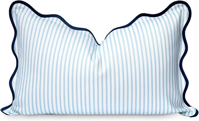 Hofdeco Premium Coastal Patio Indoor Outdoor Scalloped Lumbar Pillow Cover Only, 12"x20" Water Re... | Amazon (US)