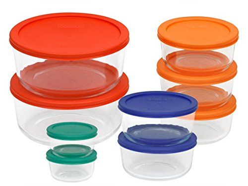 Pyrex 1110141 18pc Glass Food Storage with Multi-colored Lids | Amazon (US)