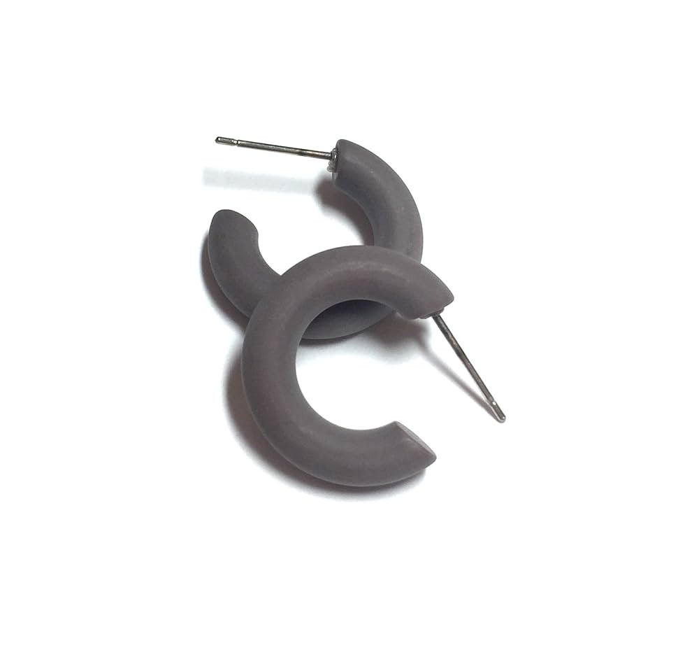 Tiny Grey Hoop Earrings | Deep Slate Grey Matte Secretary Vintage Lucite Hoops - SEC-GY-1 | Amazon (US)