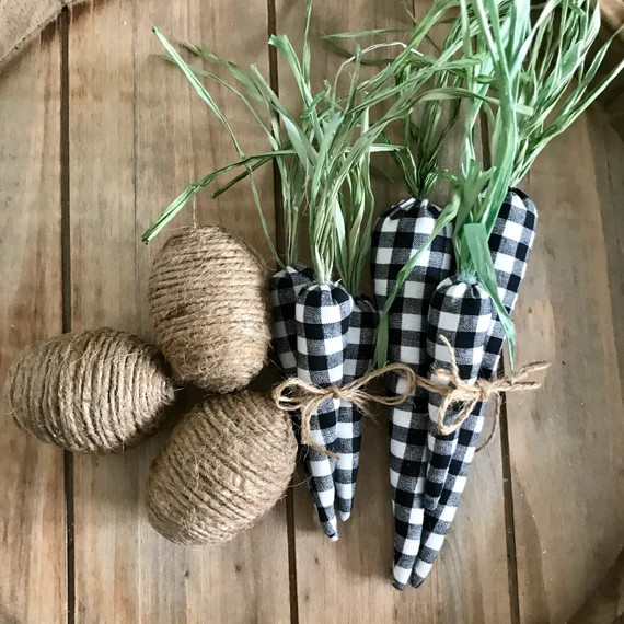 Twine and Buffalo Check eggs ,Buffalo Check Carrots,  Buffalo Plaid Carrots, Fabric Carrots, East... | Etsy (US)