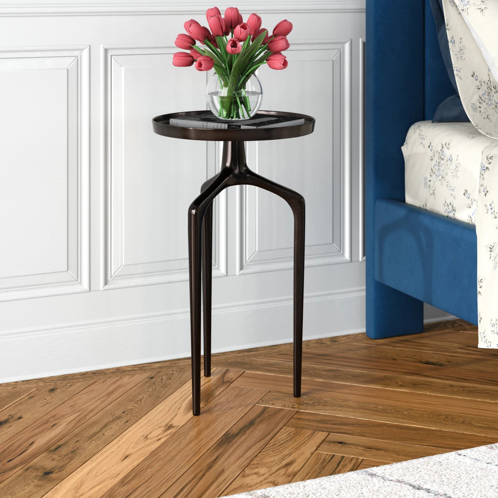 Jody Aluminum Metal Tray Inspired Top Side End Accent Table with 3 Tripod Legs | Wayfair North America