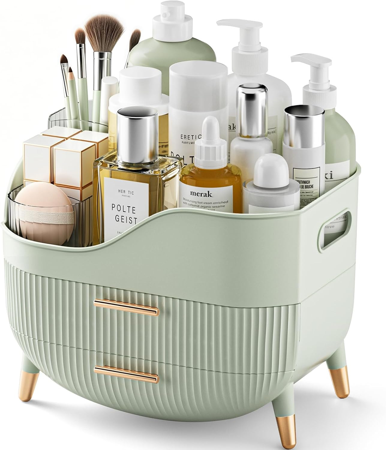 Pajiriona Makeup Organizer with Drawers, Green Skincare Organizer for Vanity, Storage Box with Handle, Large Cosmetic Display Case for Dresser, Bathroom Countertop | Amazon (US)