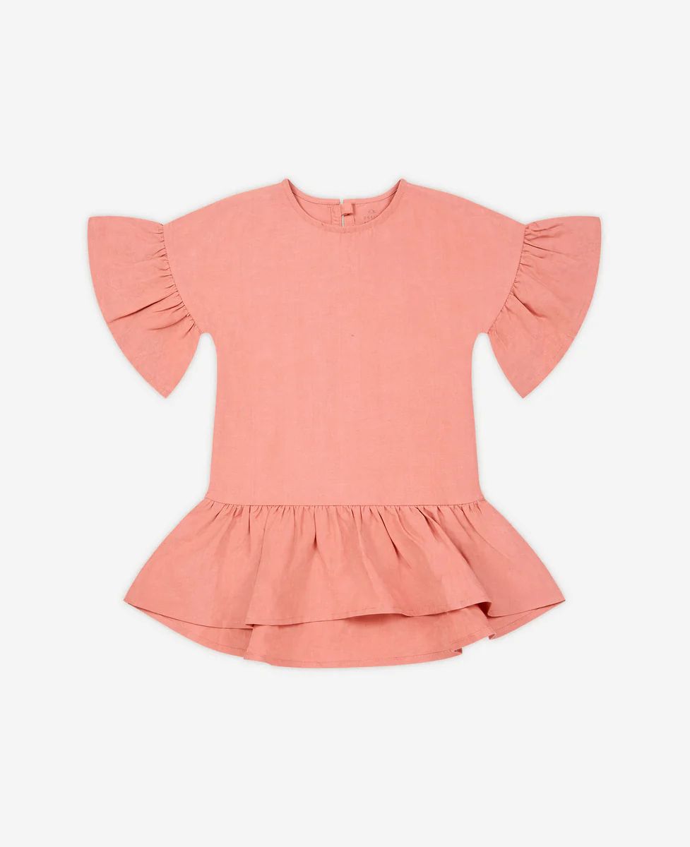 Cotton Linen Ruffled Dress - Coral Pink | Petite Revery