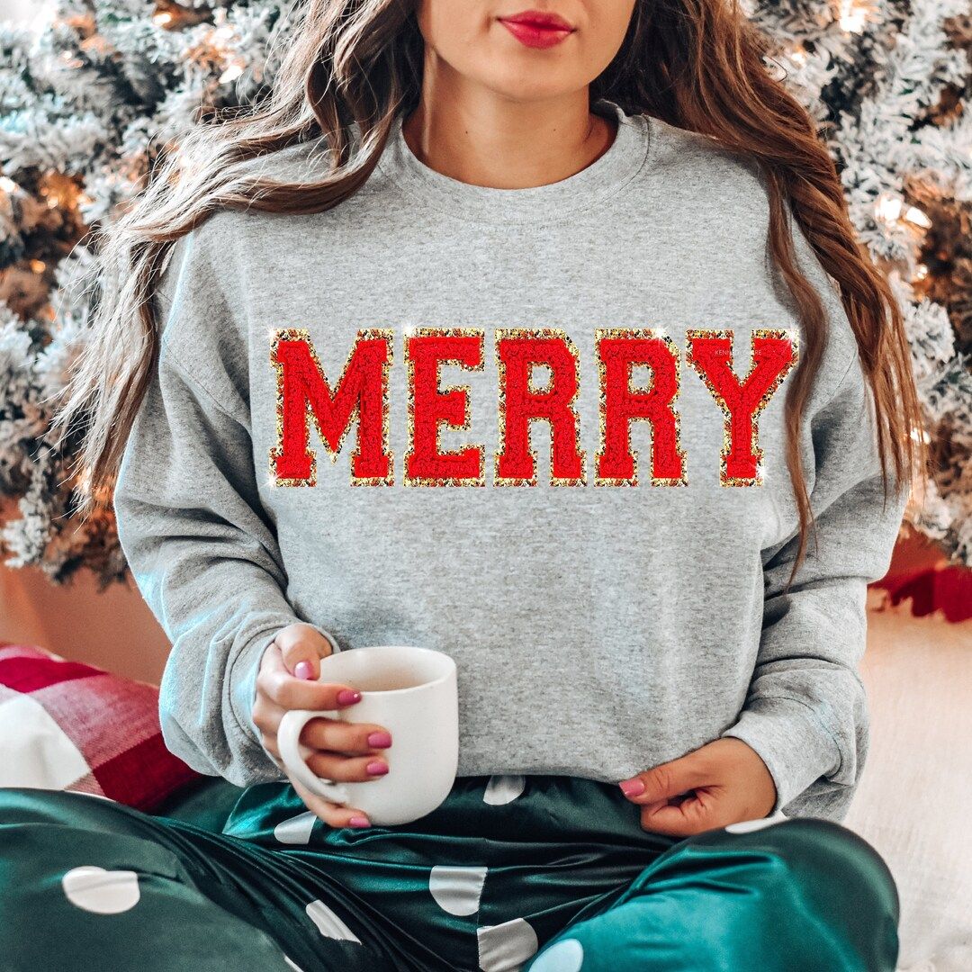 Chenille Patch Christmas Sweatshirt, Merry Christmas Sweater, Christmas Crewneck, Christmas Gifts... | Etsy (US)