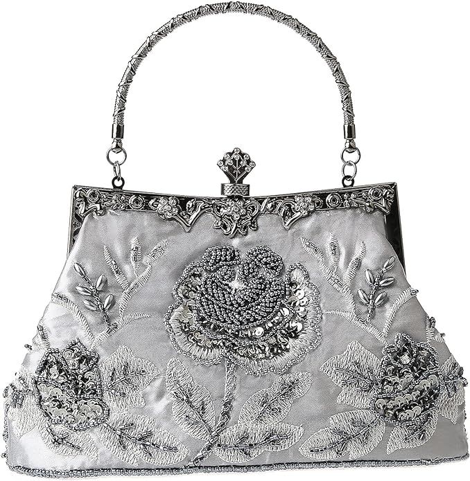 MMYOMI Women Vintage Floral Beaded Rhinestone Embroidery Clutch Evening Handbag | Amazon (US)