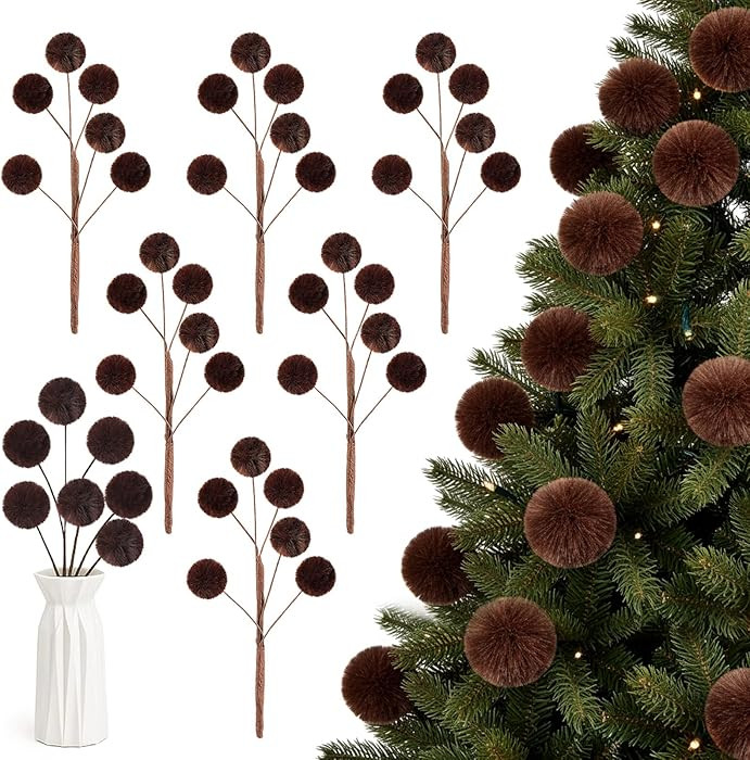 Pinkunn 6 Pcs Furry Christmas Picks, 12" Christmas Tree Decoration Plush Berry Stems Xmas Ornamen... | Amazon (US)