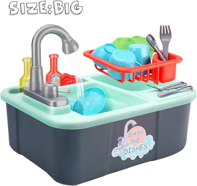 Wowok Play Kitchen Sink Toys, Dishwasher Playing Toy with Running Water, Automatic Faucets, Table... | Amazon (US)