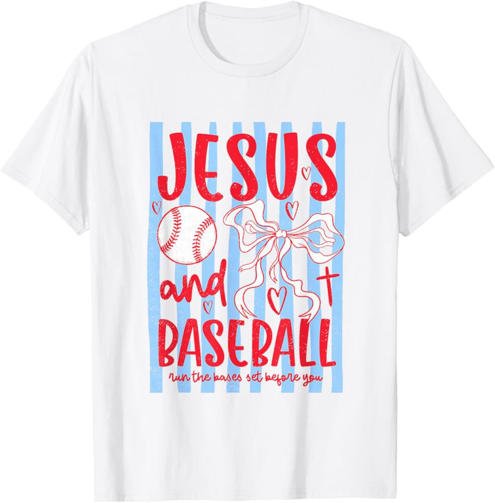 Jesus and Baseball Coquette Bow Christian Baseball Mom Girls T-Shirt | Amazon (US)
