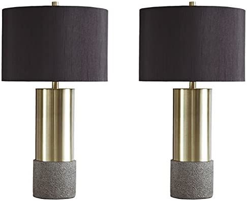 Signature Design by Ashley Jacek Modern Contemporary Table Lamp, Set of 2, Gray & Brass Finish | Amazon (US)