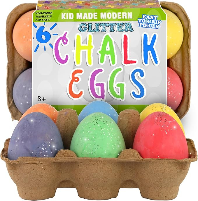 Kid Made Modern Glitter Egg Chalk - Set of 6 Vibrant Egg-Shaped Chalks for Kids - Non-Toxic, Wash... | Amazon (US)