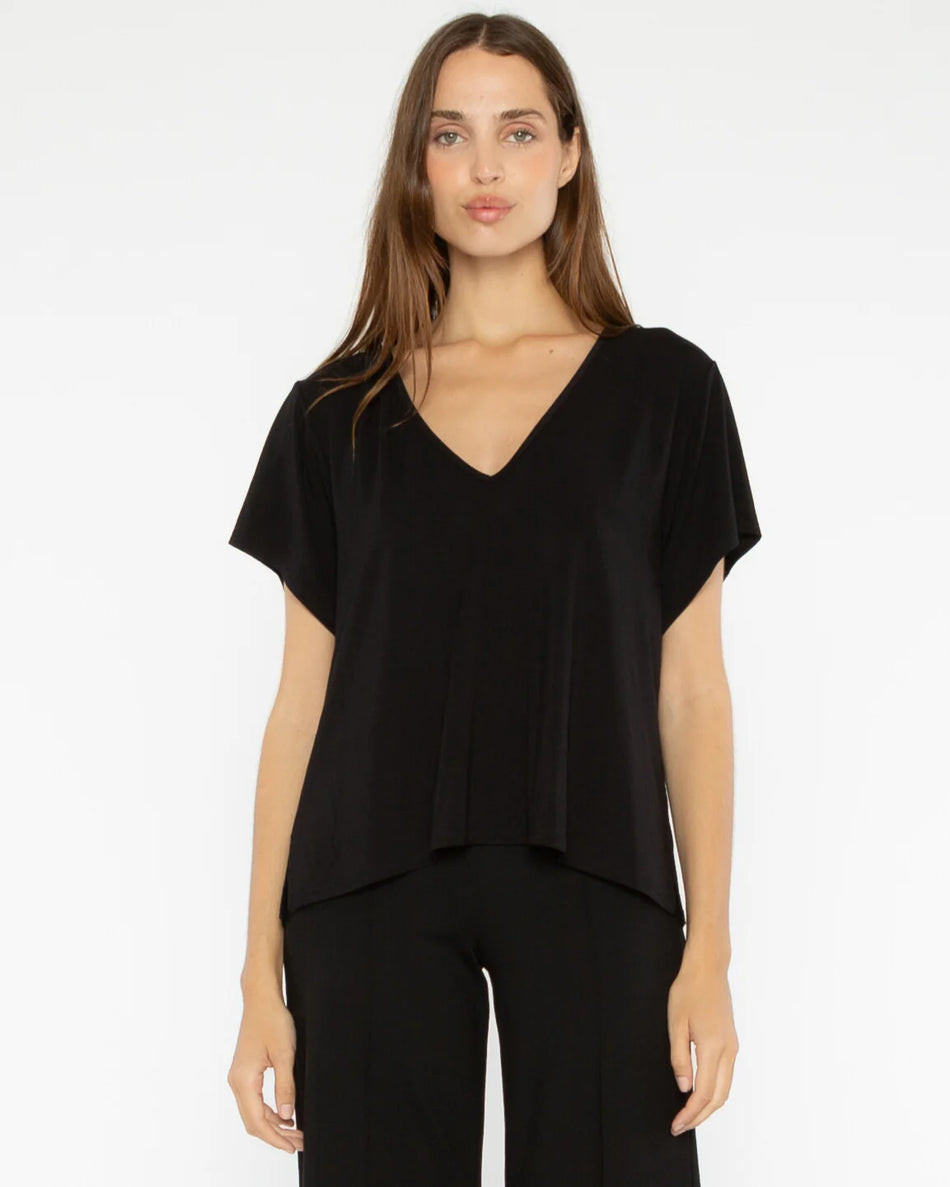 Ripley Rader Black Satin Crepe Everyday V-Neck | House of 29