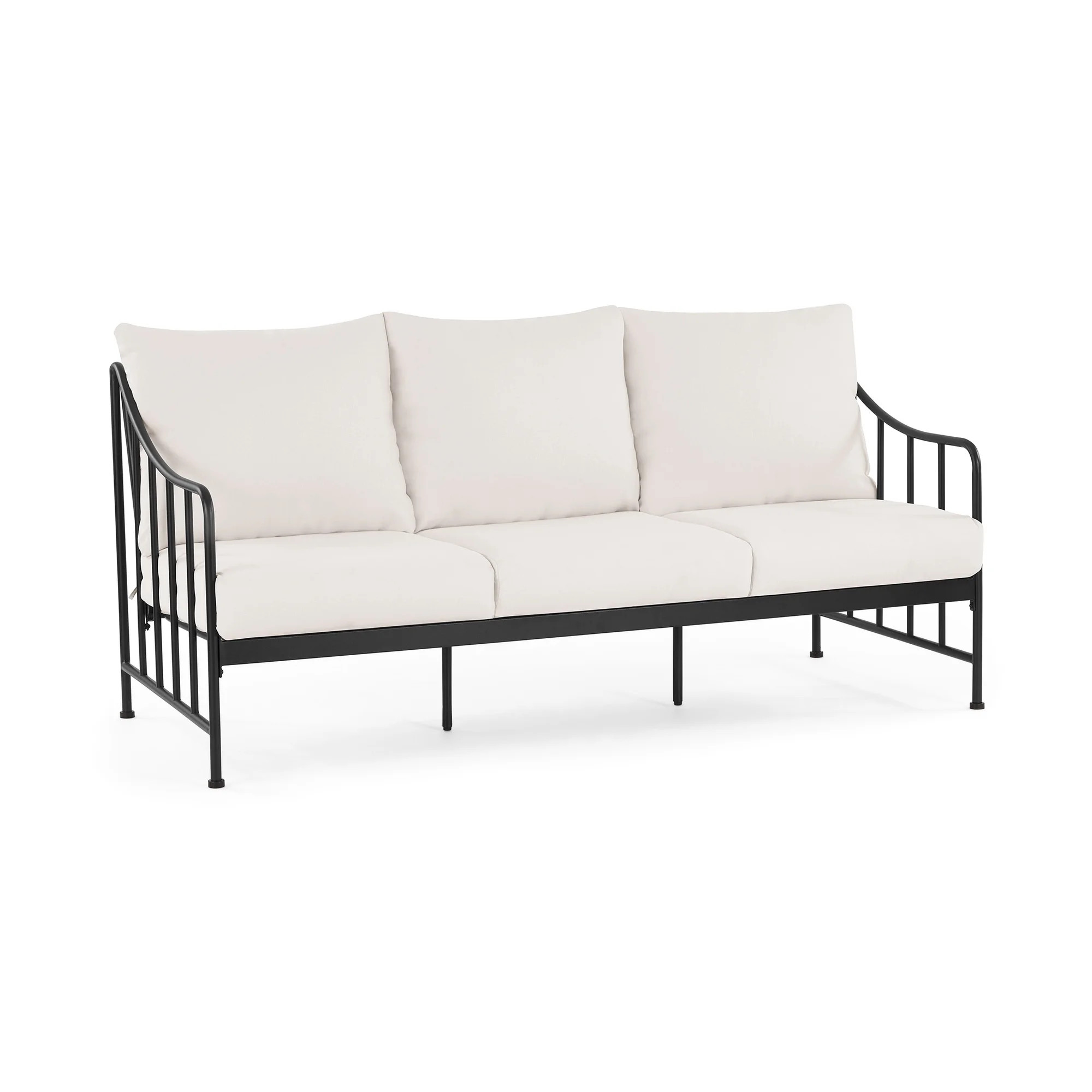 Better Homes & Gardens Aubrey Outdoor Metal Sofa with Cushions, Black & Cream | Walmart (US)