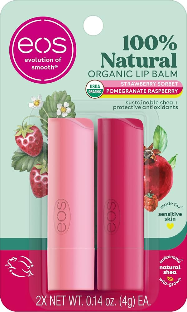 eos 100% Natural Lip Balm - Strawberry Sorbet and Pomegranate Raspberry, All-Day Moisture, Lip Ca... | Amazon (US)