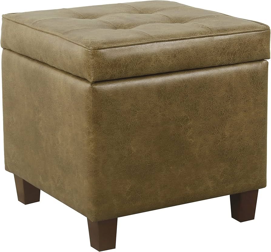 HomePop Square Tufted Storage Ottoman - Distressed Brown Faux Leather Small | Amazon (US)