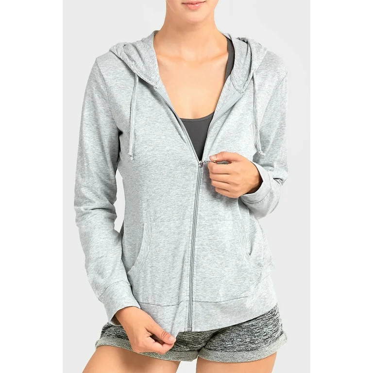 Sofra Women's Lightweight Cotton Blend Long Sleeve Zip Up Thin Hoodie Jacket | Walmart (US)