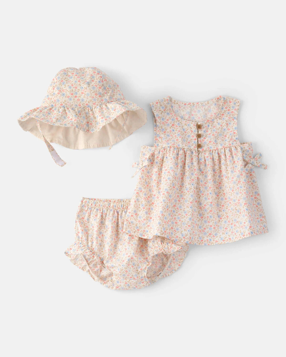 Baby Girl 3-Piece Floral Hat, Top & Short Set - Pink | Carter's | Carter's Inc